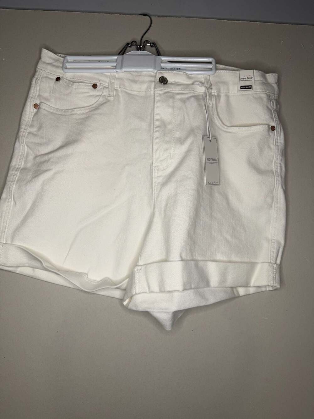 Judy Blue Women's High Waist White Denim Cuffed Shorts Style JB150305